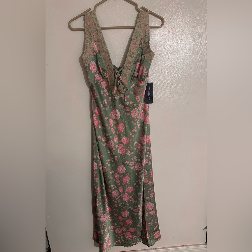 Satin lace trim dress